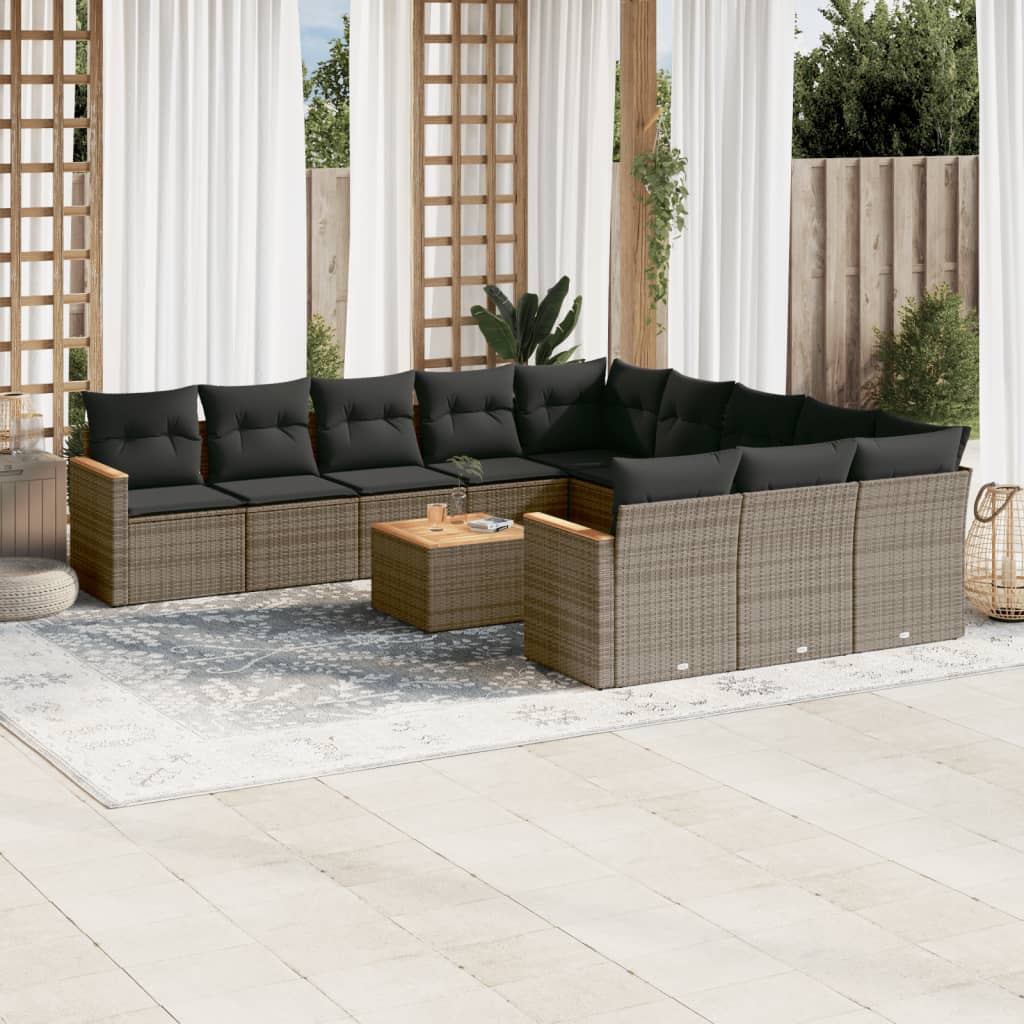 vidaXL 11-delige Loungeset met kussens poly rattan zwart