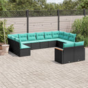 vidaXL Ensemble de 12 banques de jardin avec coussins en polyrotan noir