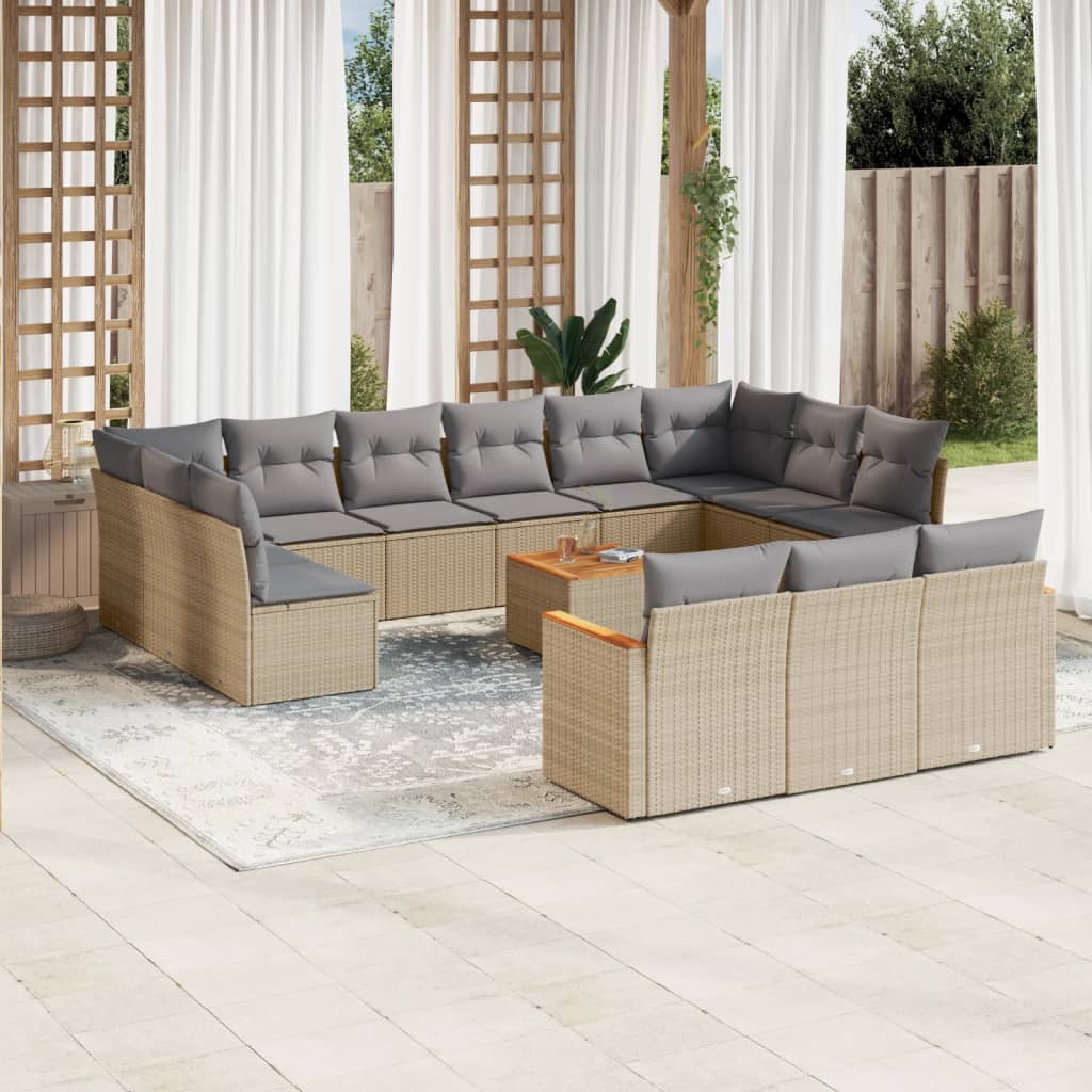 vidaXL 13-delige Loungeset met kussens poly rattan zwart