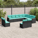 vidaXL Ensemble de 12 banques de jardin avec coussins en polyrotan noir