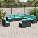 vidaXL Ensemble de 13 banques de jardin avec coussins en polyrotan noir