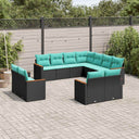 vidaXL 11-ensemble de banque de jardin avec coussins, noir polyrotan