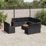 vidaXL 11-Piece Lounge Set with Cushions Poly Rattan Black