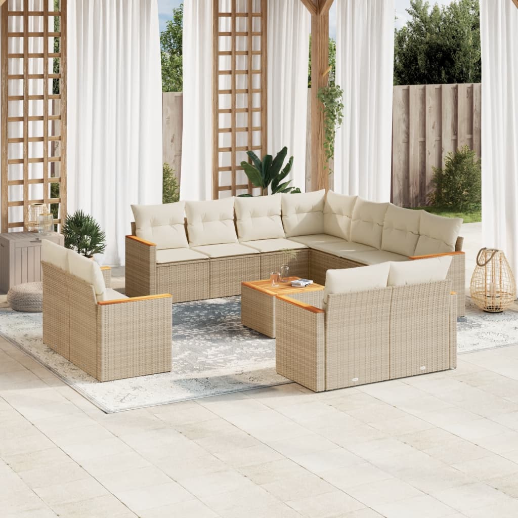 vidaXL 11-Piece Lounge Set with Cushions Poly Rattan Black