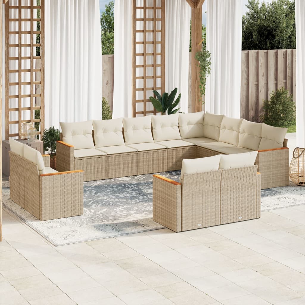 vidaXL 12-delige Loungeset met kussens poly rattan zwart