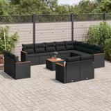 vidaXL 12-delige Loungeset met kussens poly rattan zwart