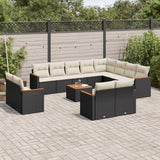 vidaXL 12-delige Loungeset met kussens poly rattan zwart