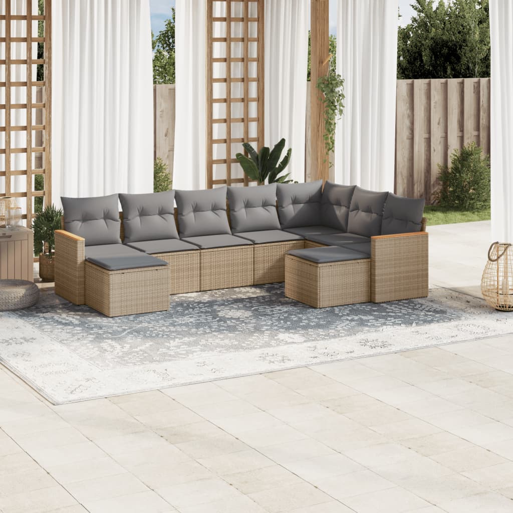 vidaXL 9-delige Loungeset met kussens poly rattan zwart