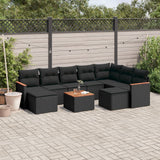 vidaXL 9-delige Loungeset met kussens poly rattan zwart