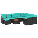 vidaXL 11-Piece Garden Lounge Set with Cushions, Black Poly Rattan