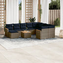 vidaXL 11-Piece Garden Lounge Set with Cushions, Black Poly Rattan