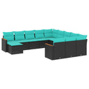 vidaXL Ensemble de 12 banques de jardin avec coussins en polyrotan noir