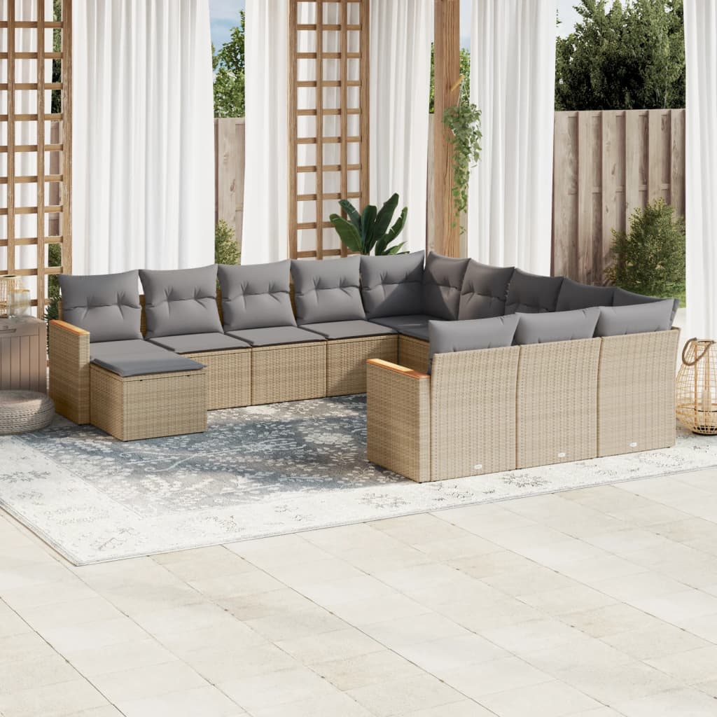 vidaXL 12-Piece Lounge Set with Cushions Poly Rattan Black