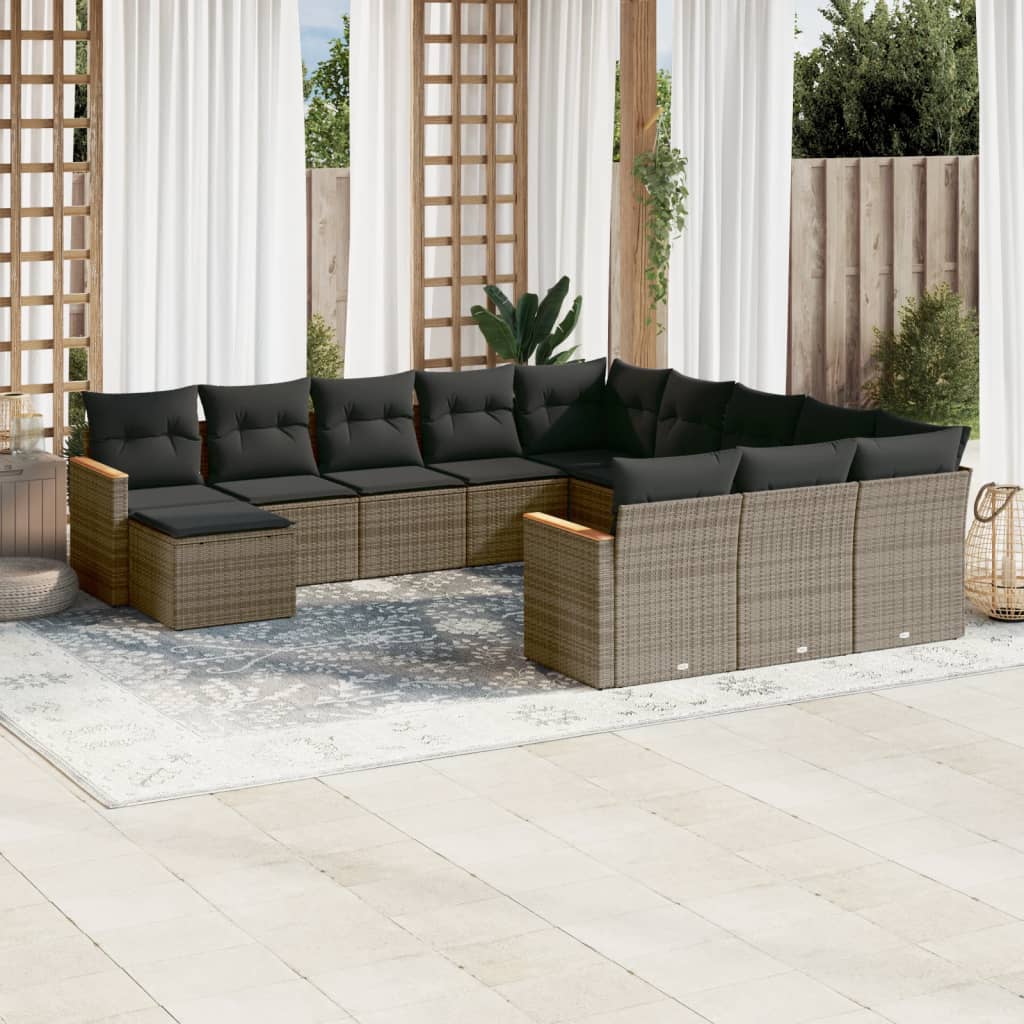vidaXL 12-Piece Lounge Set with Cushions Poly Rattan Black