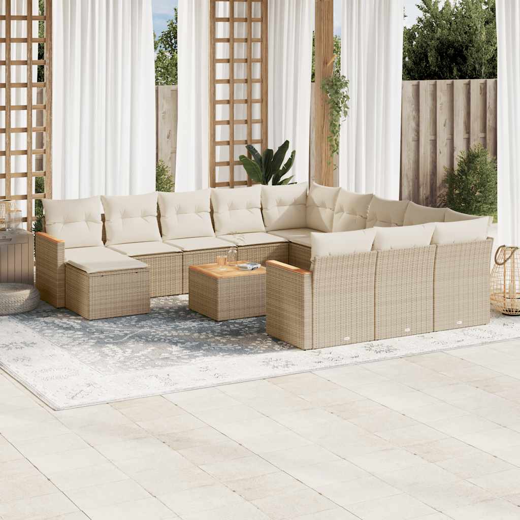 vidaXL 12-Piece Lounge Set with Cushions Poly Rattan Black