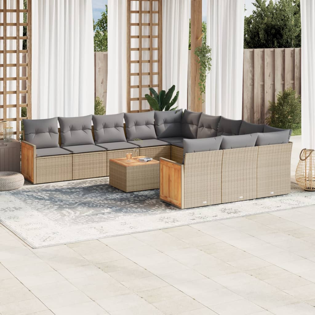 vidaXL 12-Piece Lounge Set with Cushions Poly Rattan Black