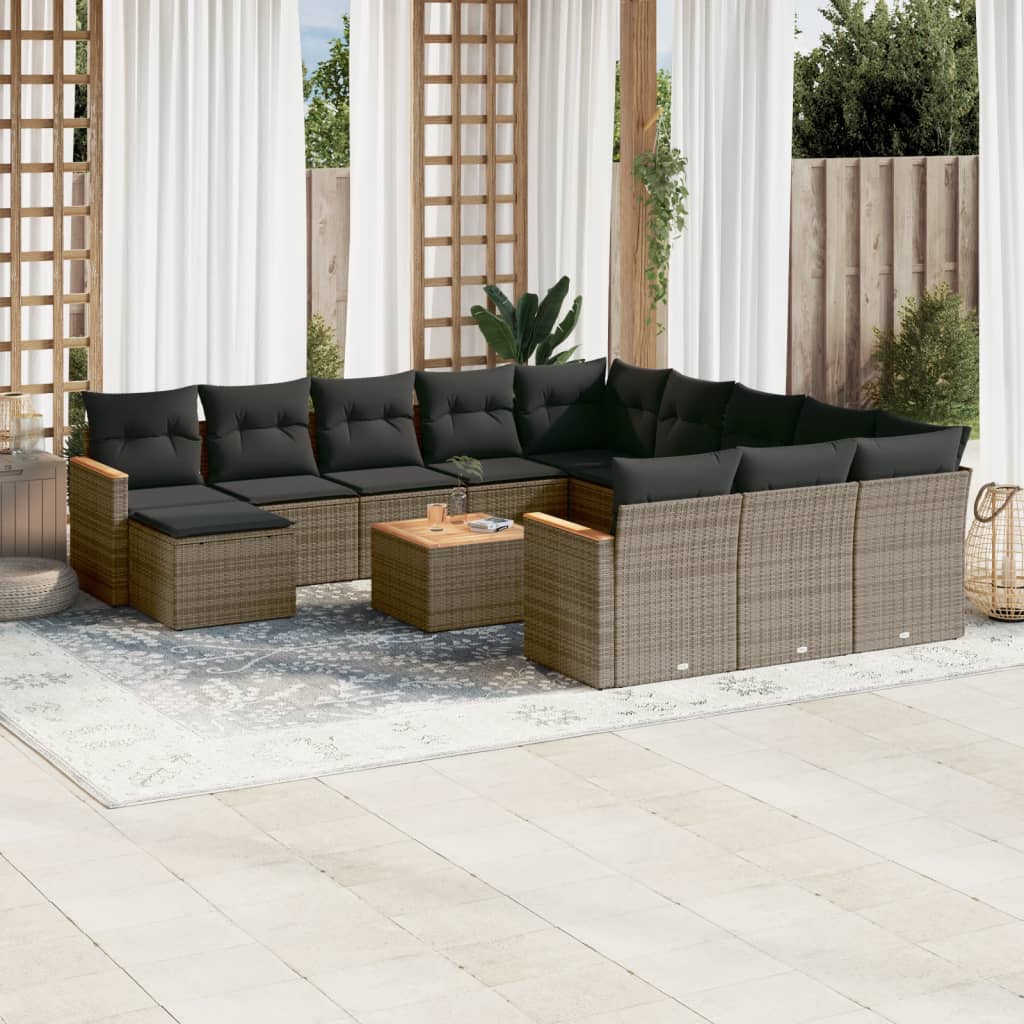 vidaXL 12-Piece Lounge Set with Cushions Poly Rattan Black