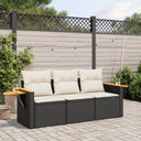 vidaXL 3-Piece Lounge Set with Cushions Poly Rattan Black