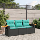 vidaXL 3-Piece Lounge Set with Cushions Poly Rattan Black