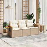 vidaXL 3-delige Loungeset met kussens poly rattan zwart