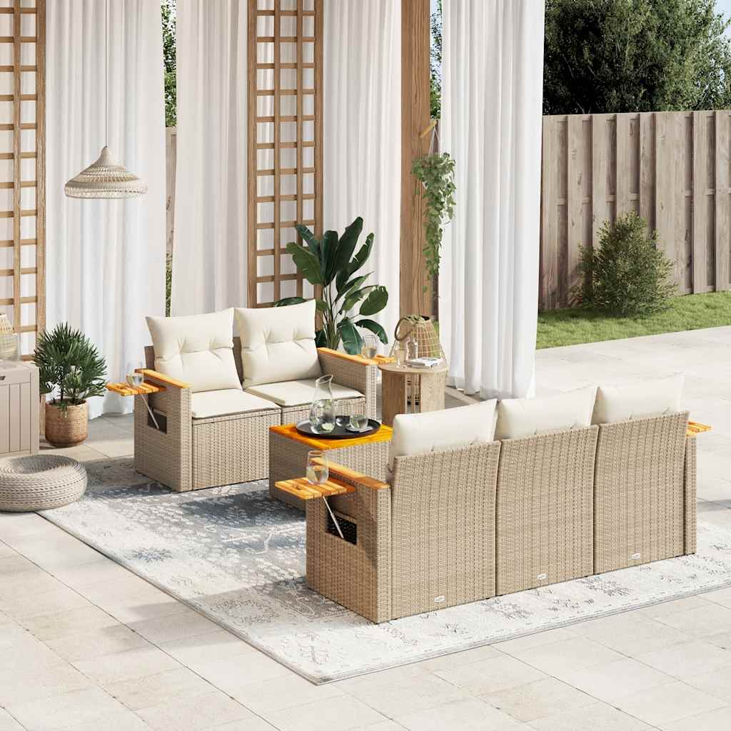 vidaXL 6-delige Loungeset met kussens poly rattan zwart