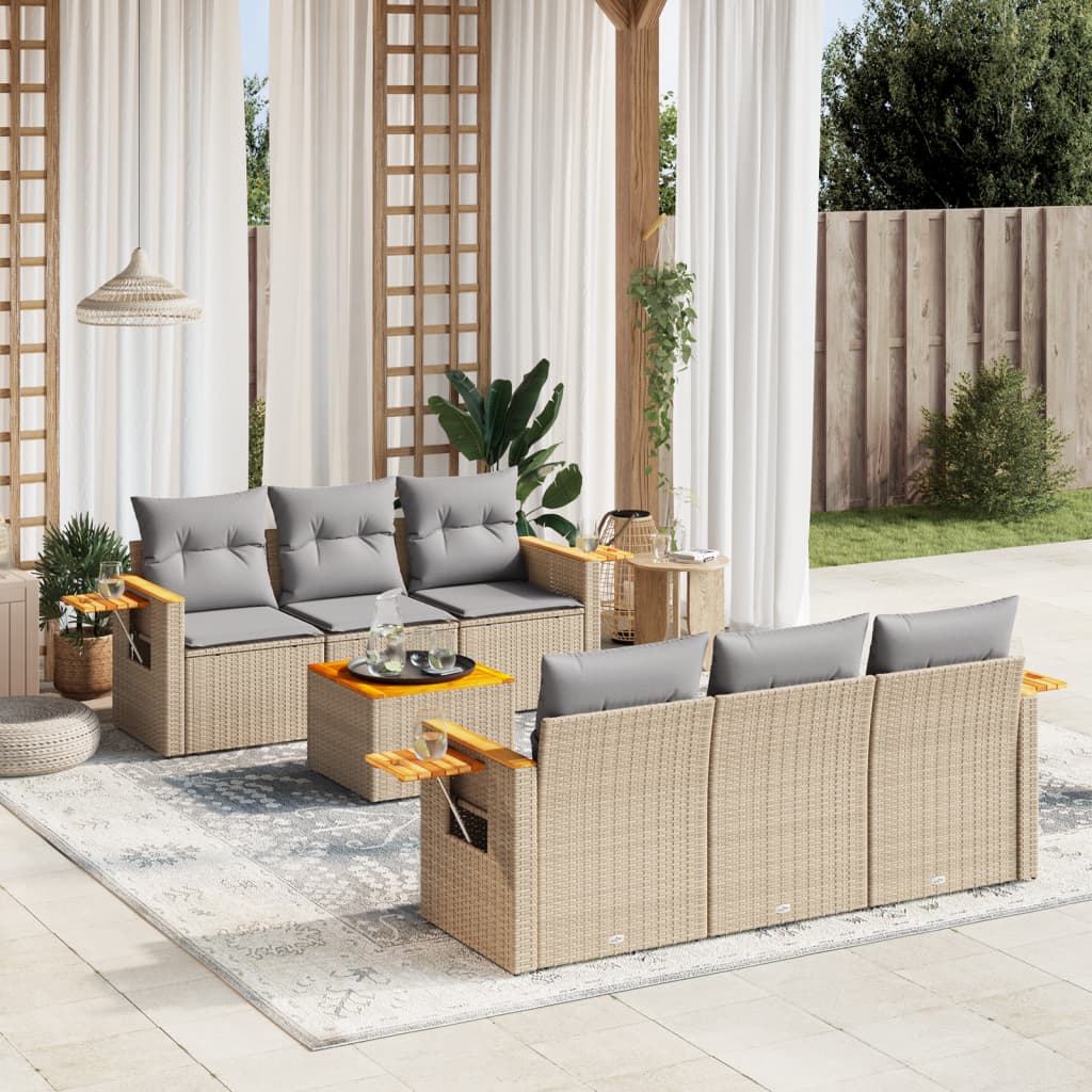 vidaXL 7-delige Loungeset met kussens poly rattan zwart