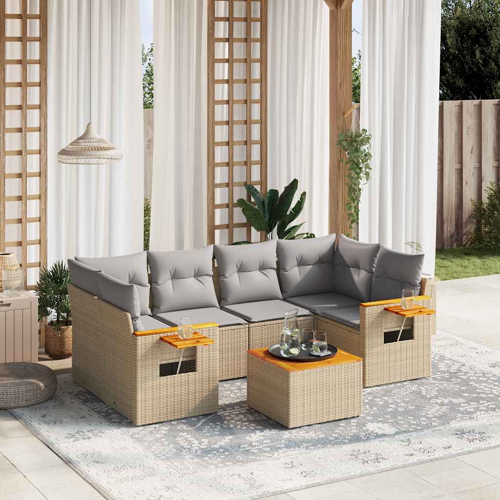 vidaXL 7-delige Loungeset met kussens poly rattan zwart