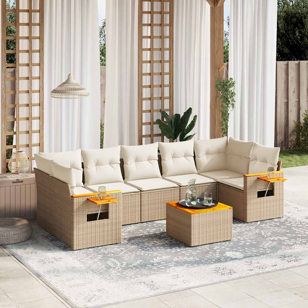 vidaXL 8-delige Loungeset met kussens poly rattan zwart