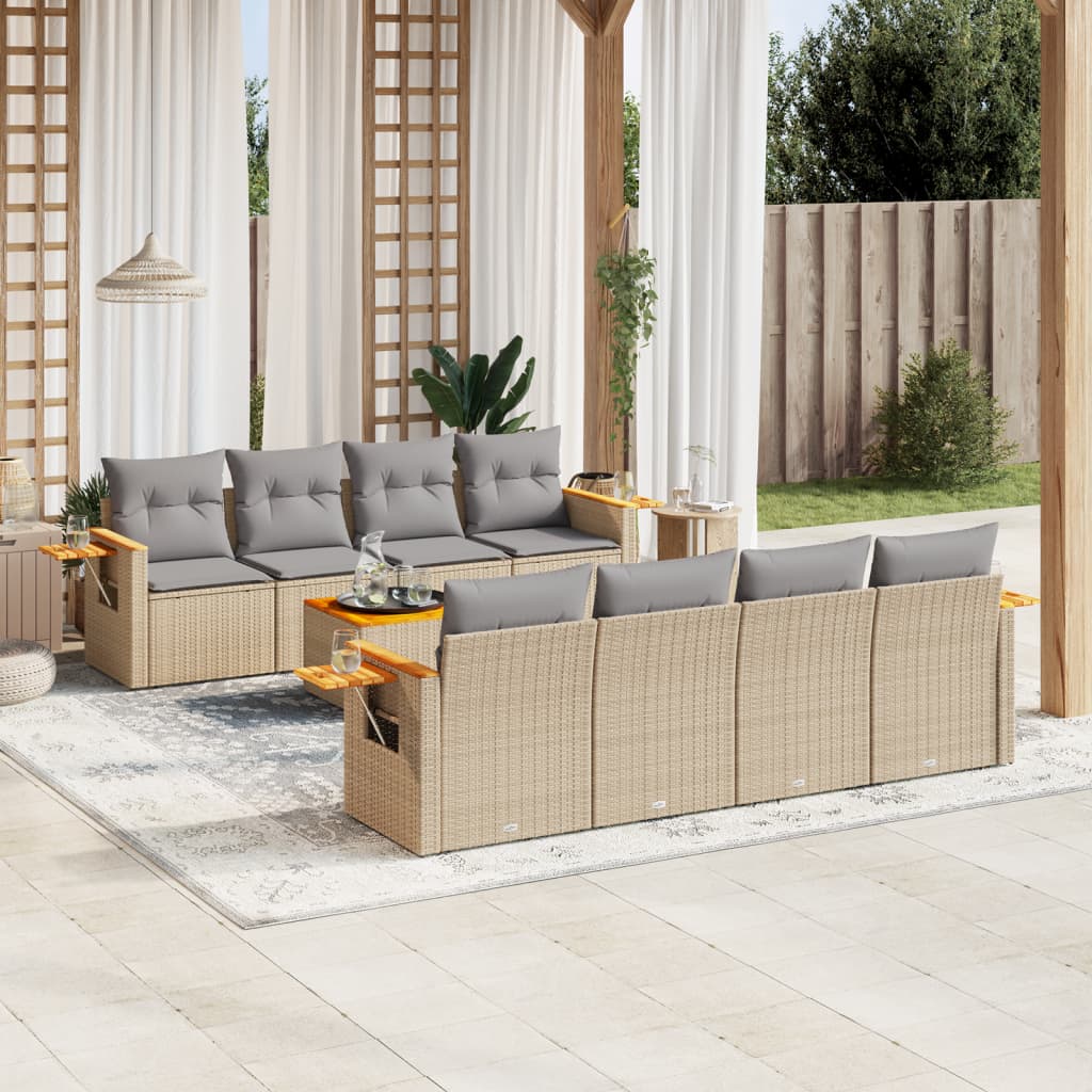 vidaXL 9-delige Loungeset met kussens poly rattan zwart