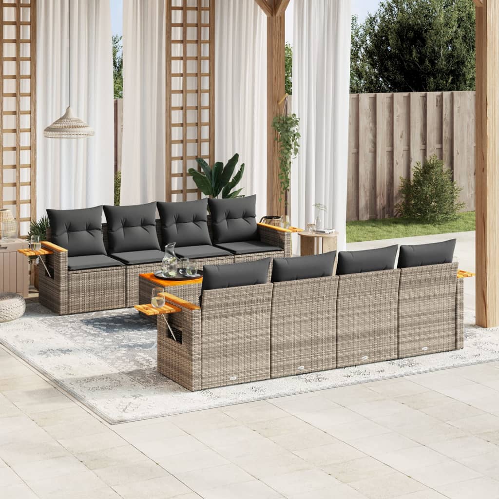 vidaXL 9-delige Loungeset met kussens poly rattan zwart