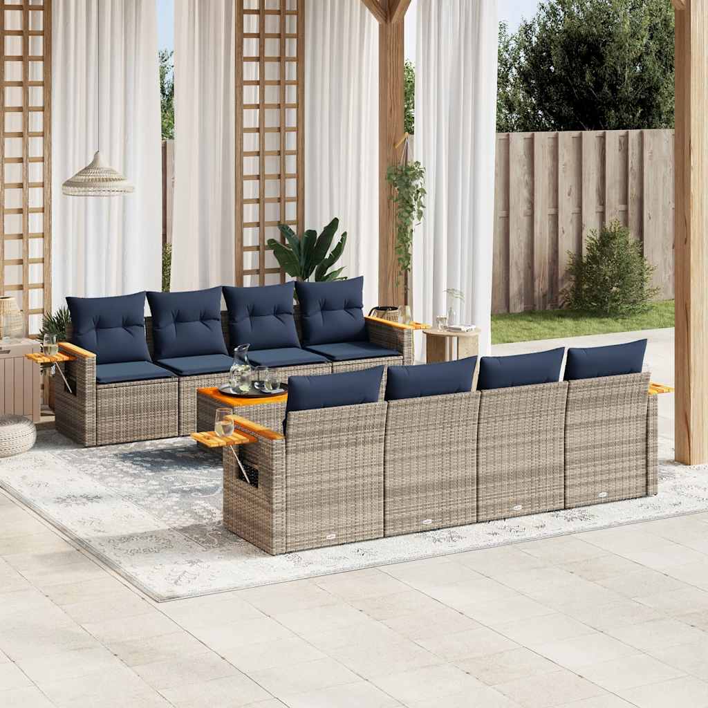 vidaXL 9-delige Loungeset met kussens poly rattan zwart