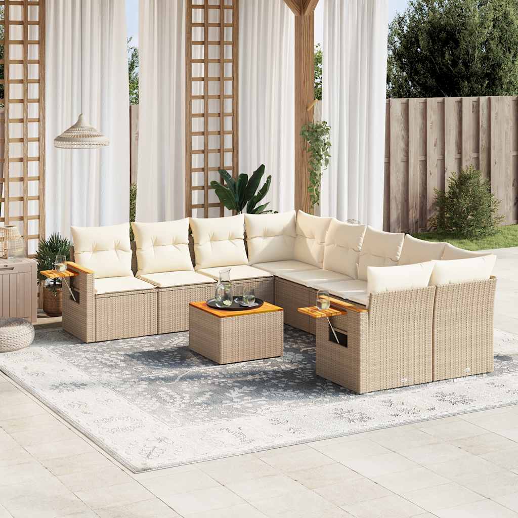 vidaXL 9-delige Loungeset met kussens poly rattan zwart
