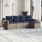 vidaXL 5-delige Loungeset met kussens poly rattan zwart
