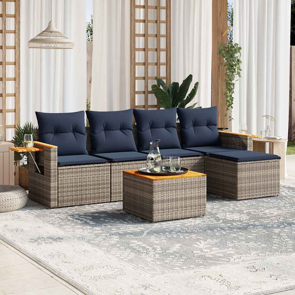 vidaXL 5-delige Loungeset met kussens poly rattan zwart
