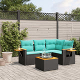 vidaXL 4-delige Loungeset met kussens poly rattan zwart