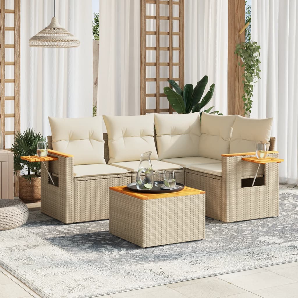 vidaXL 4-delige Loungeset met kussens poly rattan zwart