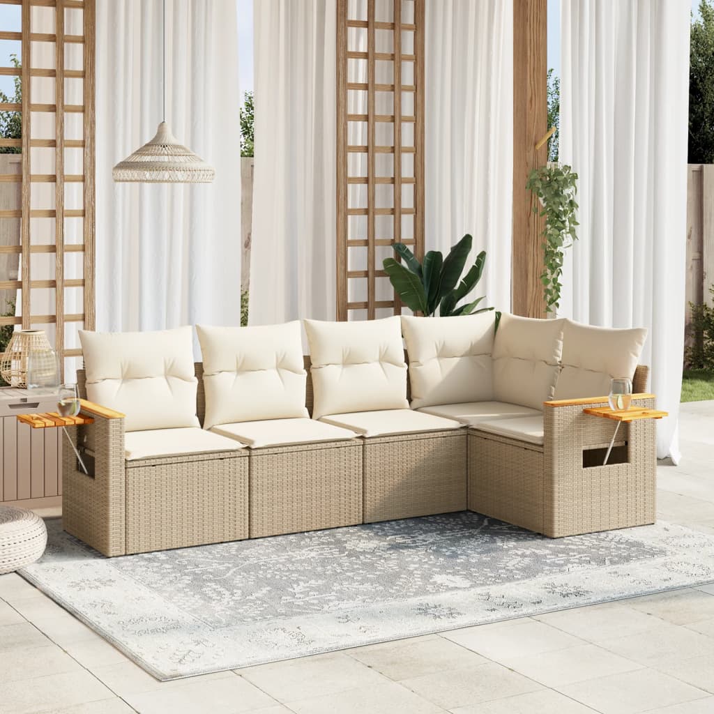 vidaXL 5-delige Loungeset met kussens poly rattan zwart