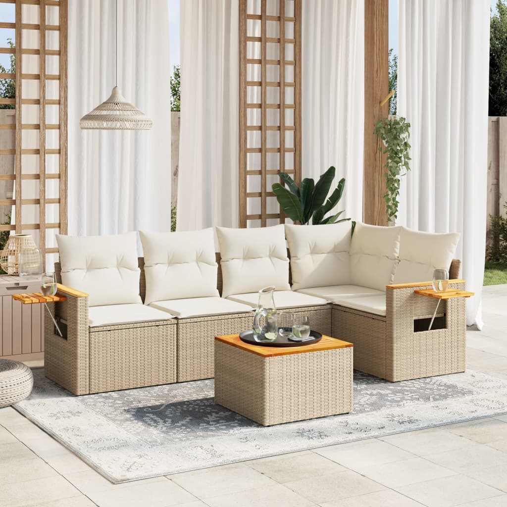 vidaXL 5-delige Loungeset met kussens poly rattan zwart