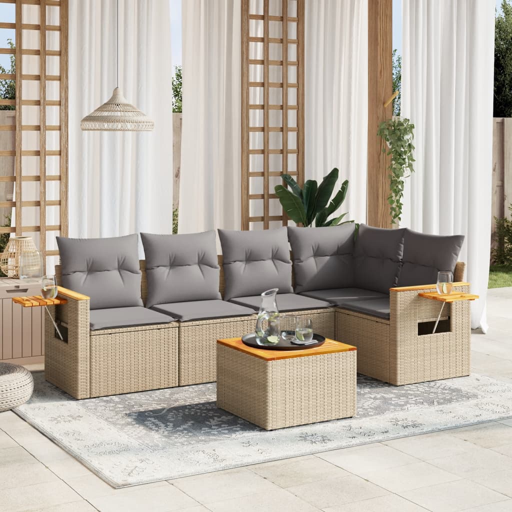 vidaXL 5-delige Loungeset met kussens poly rattan zwart