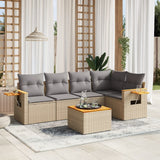 vidaXL 5-delige Loungeset met kussens poly rattan zwart