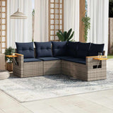 vidaXL 5-delige Loungeset met kussens poly rattan zwart