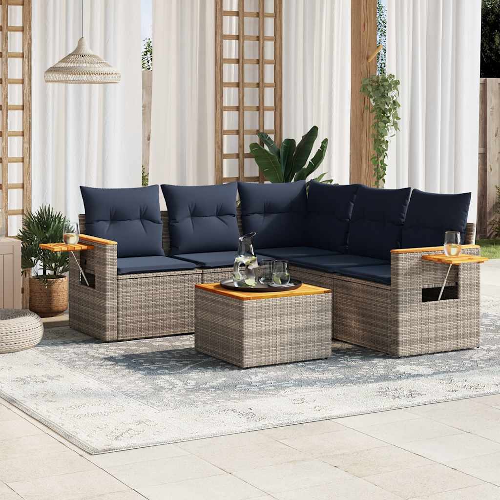 vidaXL 5-delige Loungeset met kussens poly rattan zwart