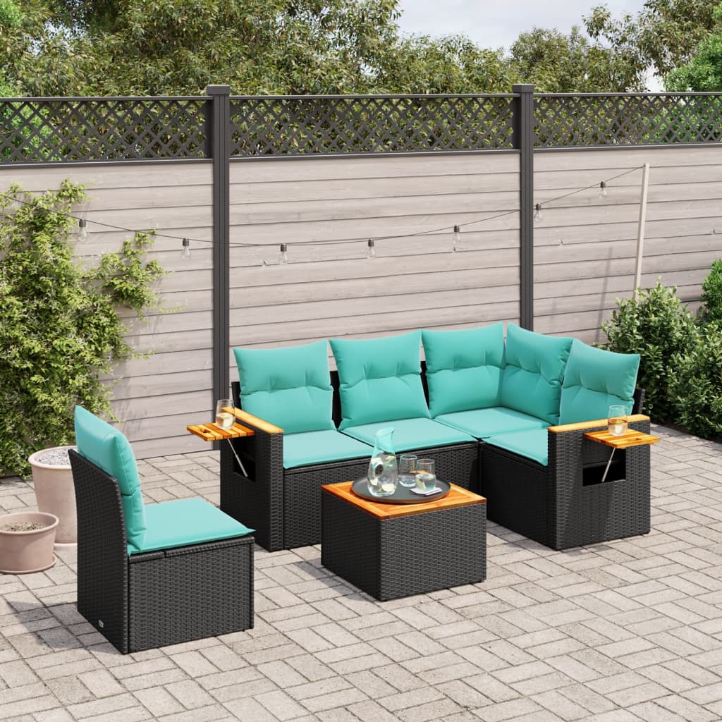 vidaXL 5-delige Loungeset met kussens poly rattan zwart