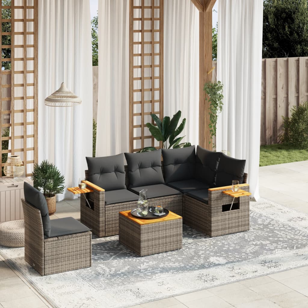 vidaXL 5-delige Loungeset met kussens poly rattan zwart