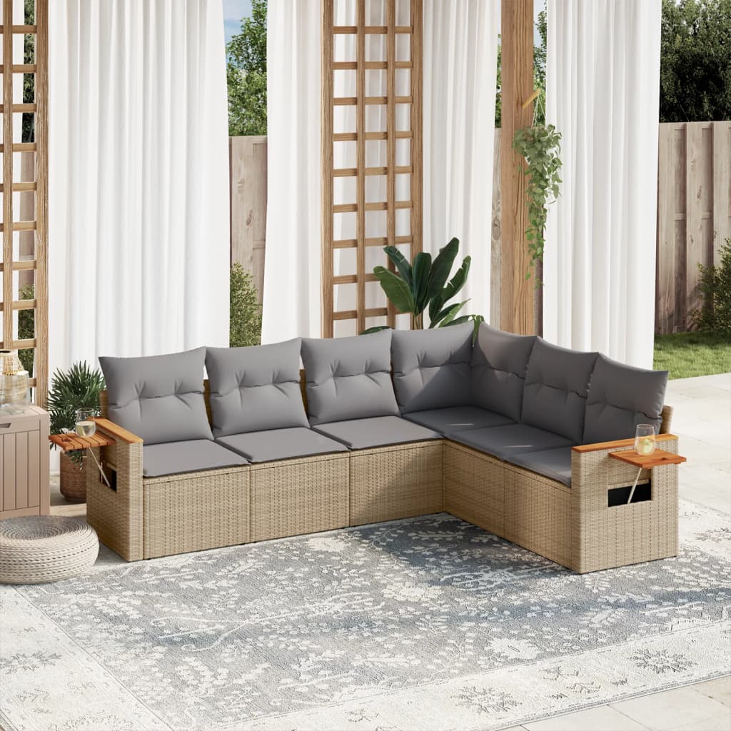 vidaXL 6-delige Loungeset met kussens poly rattan zwart