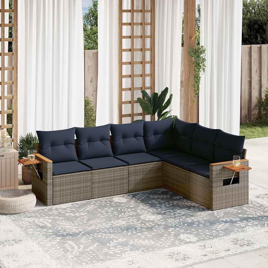 vidaXL 6-delige Loungeset met kussens poly rattan zwart