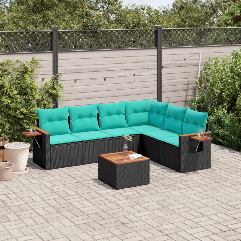 vidaXL 6-delige Loungeset met kussens poly rattan zwart