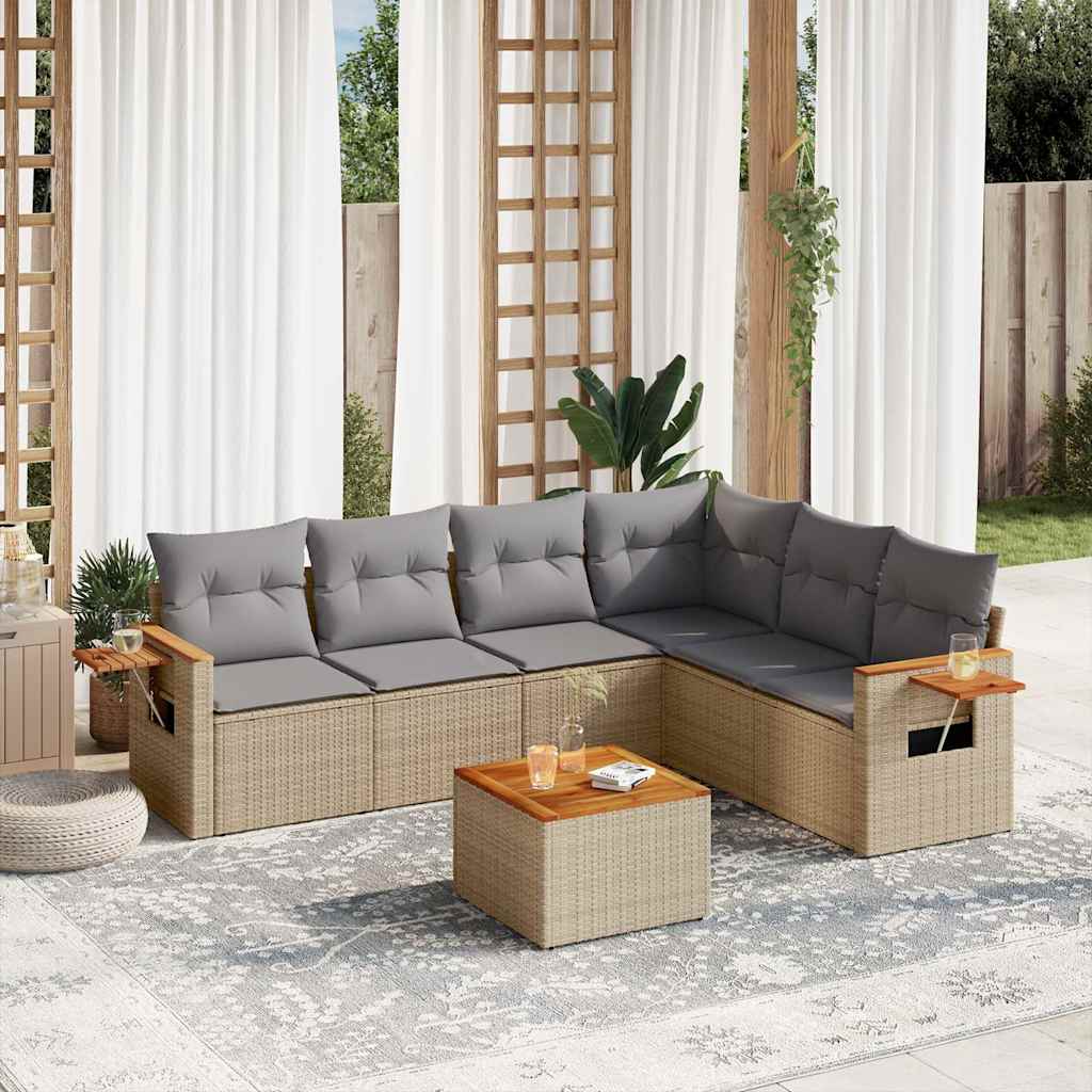 vidaXL 6-delige Loungeset met kussens poly rattan zwart