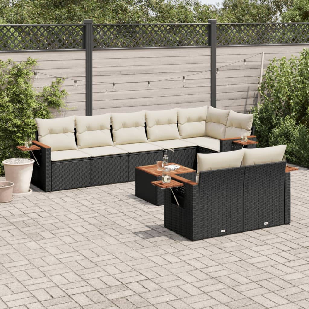 vidaXL 8-delige Loungeset met kussens poly rattan zwart