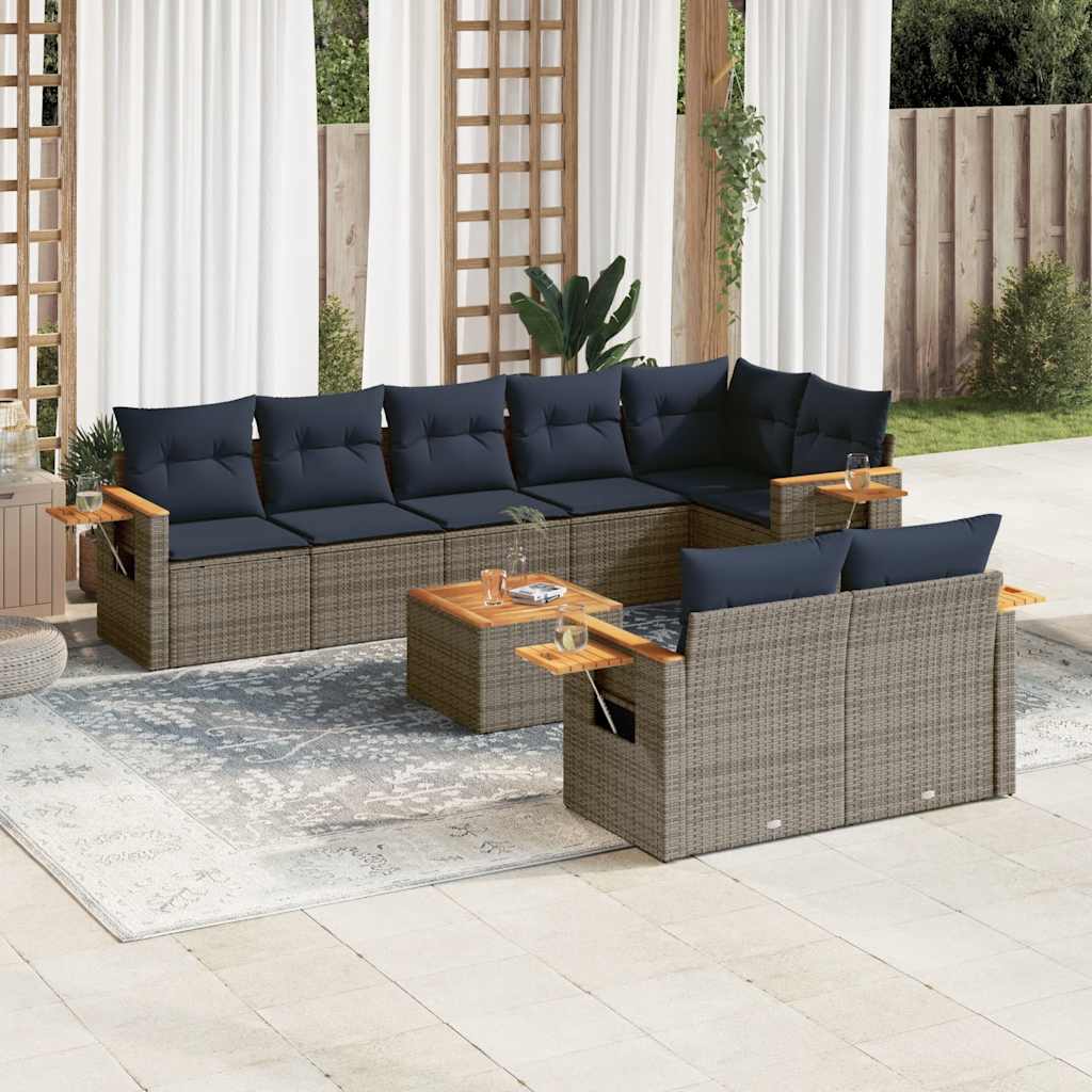 vidaXL 8-delige Loungeset met kussens poly rattan zwart